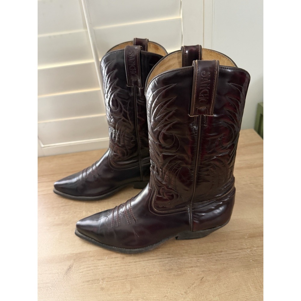 Sancho Oxblood Cowboy Boots 44 EUR 10 US RARE Leather‎ Pointed Toe Spain Shiny